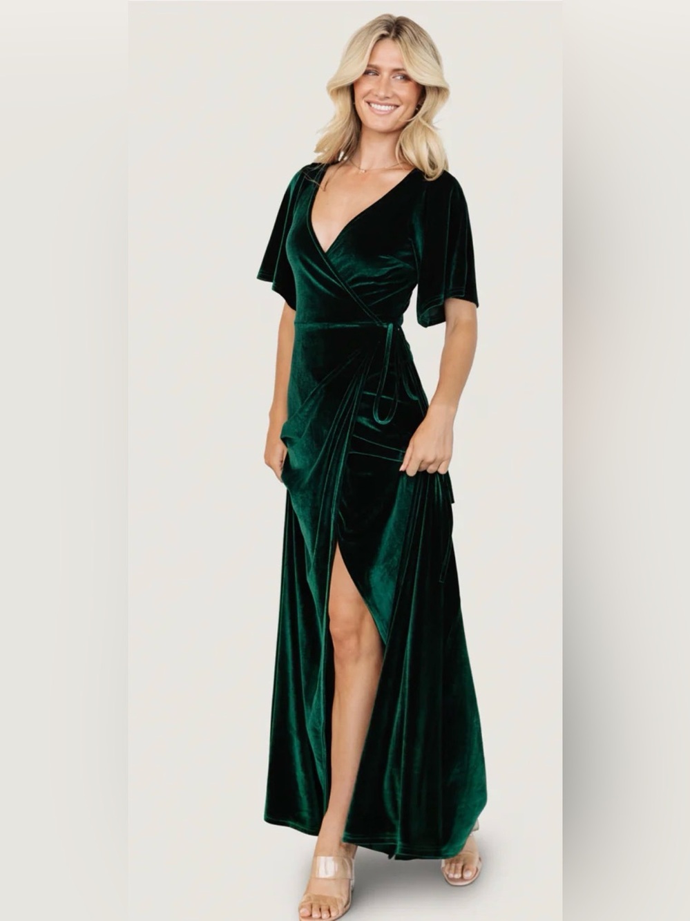 Baltic Born Emerald Green Velvet Wrap Maxi Dress
